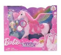 Barbie - pegase rose sons et lumieres ailes multicolores 10 accessoires - cheval magique - set jouet fille + carte animaux Rose