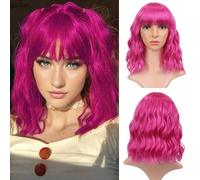 Barbie Perruque Bob Rose avec frange Air - Perruque ondulée, bouclée synthétique pastel pour femme (30,5 cm)