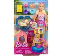 Barbie Coffret Piscine des Chiots JBF35 – Poupée, 2 Chiots, Piscine Cœur, Changement de Couleur