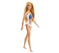 Barbie Plage poupée Blonde en Maillot de Bain Une pièce Blanc avec Motif inspiré du Drapeau américain, Jouet pour Enfant, GPB17