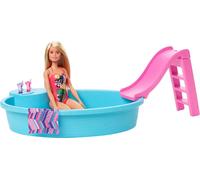 Barbie Pool Set avec poupée (blonde), poupée à habiller, meubles Barbie, accessoires Barbie