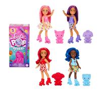 Barbie Pop Reveal Chelsea série Fruit Petite poupée avec 5 surprises, dont un animal pop it et des accessoires, avec parfum et changement de couleur (les styles peuvent varier), HRK58