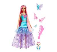 Barbie Poupée Malibu A Touch of Magic Cheveux longs 18 cm Robe fantaisie Animaux inclus