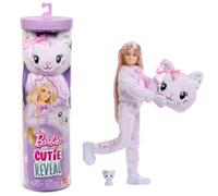 Barbie Poupée Cutie Reveal Bisounours Chaton, 10 surprises, changement de couleur, mini-animal JJP64