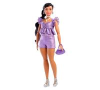 Barbie Poupée Barbie Deluxe Style n° 8 avec haut violet métallisé et short étincelant, cheveux noirs en tresse, bijoux nacrés et sac à main en guise d’accessoires, JFP43