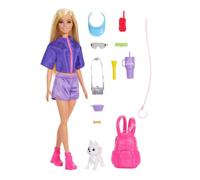 Barbie Poupée Barbie 'Malibu' Aventures en Plein Air et accessoires avec tenue d’aventure et plus de 10 accessoires sur le thème du camping, dont un chiot, JJV59