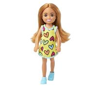 Barbie Poupée Chelsea 15 Cm avec Ses Amis, Petite Poupée avec Robe Jaune À Imprimé Cœurs Amovible Et Chaussures, À Collectionner, Jouet Enfant, De 3 À 7 Ans, HNY57