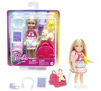 Barbie Coffret poupée Chelsea en Voyage – 1 chiot, 6 éléments dont un sac de transport – HJY17