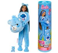 Barbie Poupée Cutie Reveal Bisounours, avec Costume en Peluche Touronchon Bleu et 10 Surprises, y Compris Changement de Couleur et Mini Ours, JCN96