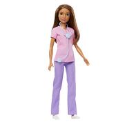 Barbie Poupée de docteur professionnel avec haut rose et pantalon violet, chaussures blanches et accessoire stéthoscope
