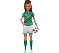 Barbie Poupée de football, queue de poney brunette, uniforme coloré #16, balle de football, crampons, chaussettes, excellent cadeau inspiré du sport pour les âges 3 et plus