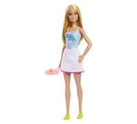 Barbie Poupée de joueur de tennis (30,5 cm) avec jolie tenue de tennis avec chemise et jupe, raquette de tennis et accessoires de balle de tennis, 3 ans et plus