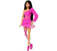 Barbie Poupée Deluxe Style 2 – tenue Barbiecore, cheveux noirs, jambe prothétique pailletée, HYV26