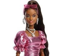 Barbie Poupée Barbie Deluxe Style n° 6 avec robe coupe boule corail métallisé, cheveux noirs en queue de cheval, lunettes de soleil, bijoux et sac à main en guise d’accessoires, JFP41