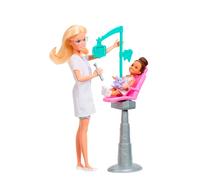Barbie Coffret Dentiste JMK14 – poupée blonde en blouse, petite poupée, fauteuil et accessoires