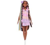 Barbie Poupée et Accessoires Amusants et élégants, avec Cheveux Noirs Extra Longs et 2 Styles, y Compris Une Robe argentée et Une Extension de Cheveux
