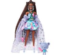 Barbie Poupée Extra Chic avec Robe à imprimé oursons et traîne, Figurine Ourson, très Longs Cheveux et Accessoires, Points d’Articulation, Jouet Enfant, Dès 3 Ans, HHN13