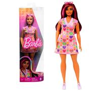 Barbie Poupée Fashionistas 207 – Multicolore, robe-pull imprimée, mèches roses – 3 ans et plus