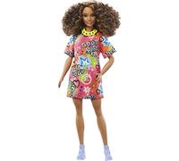 Barbie Poupée Fashionistas, Cheveux Bruns Bouclés, Silhouette Athlétique, Robe T-Shirt Imprimée De Graffitis, Vêtements Et Accessoires, Jouet Enfant, Dès 3 Ans, HPF77