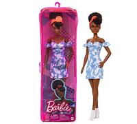 Barbie Poupée Fashionistas n° 185, Cheveux Noirs en Chignon, Robe en Jean sans Manches, Bandana Orange, Bottines Blanches, Jouet Enfant, De 3 à 8 Ans, HBV17
