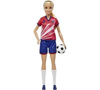 Barbie Poupée Footballeuse avec Queue de Cheval Blonde, Maillot n° 9, Balle de Foot, Chaussures à Crampons et Chaussettes Hautes Jouet Enfant, Dès 3 Ans, HCN17