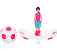 Barbie Poupée Joueuse de Football Balle Surprise avec Accessoires, poupée Brune, 8 Surprises et Un boîtier en Forme de Ballon de Football, JMK20