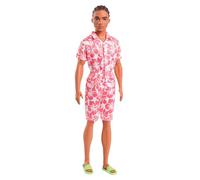 Barbie Poupée Ken Fashionistas 235 avec Cheveux Bruns tressés, Combishort Corail à imprimé hawaïen et Sandales Vertes, HYT99