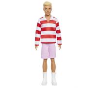 Barbie Poupée Ken Fashionistas aux Cheveux blonds, Portant Un Polo à Rayures Rouges et Blanches avec Un Short Rose, des Chaussettes de Sport Blanches et des Baskets, HYV01