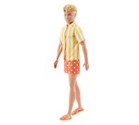 Barbie Poupée Ken Fashionistas Tenue de plage JJN66 – cheveux blonds, short à pois orange et jaune