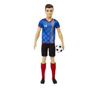Barbie Poupée Ken Footballeur avec Queue de Cheval Blonde, Maillot n° 10, Balle de Foot, Chaussures à Crampons et Chaussettes Hautes, Jouet Enfant, Dès 3 Ans, HCN15