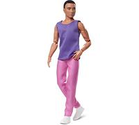 Barbie Poupée Ken Looks avec Cheveux Bruns, Tenue Color Block, Haut résille Violet et Pantalon Rose, Style et Pose, à Collectionner, Jouet Enfant, Dès 3 Ans, HJW84