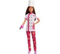 Barbie poupée mannequin brune cheffe pâtissière : cuisine + 2 accessoires - poupée métier - jouet fille + carte animal