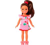Barbie Club Poupée Chelsea Portant des vêtements Amovibles | Petite poupée robe cerises et sandales, dès 3 ans, JJB35