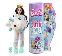 Barbie Poupée Mannequin Cutie Reveal avec Costume de Licorne en Tissu Moelleux et 10 Surprises avec changent de Couleur, Jouet Enfant, Dès 3 Ans, HJL58