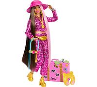 Barbie Poupée Mannequin Extra Fly Articulée avec Ensemble À Imprimé Animal Pailleté Rose Et Bottines Dorées, Inclus 15 Accessoires, Jouet Enfant, A Partir De 3 Ans, HPT48