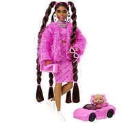 Barbie Poupée Mannequin Extra n° 14 avec Tenue Rose 2 Pièces, Veste Brillante, Très Longs Cheveux, Figurine Chiot et Accessoires, Jouet Enfant, Dès 3 Ans, HHN06