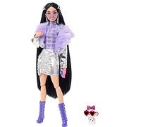 Barbie Poupée Mannequin Extra N° 15 avec Blouson Argenté, Jupe Assortie, Très Longs Cheveux, Figurine Chiot Et Accessoires, Jouet Enfant, Dès 6 Ans, HHN07