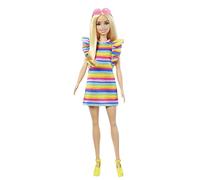 Barbie Poupée Mannequin Fashionistas, Blonde avec Bretelles et Robe Arc-en-Ciel, Vêtements et Accessoires, Jouet Enfant, Dès 3 Ans, HJR96