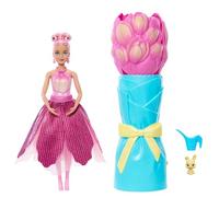 Barbie PÉTALS Pop Tulipe et Accessoires, poupée parfumée avec Robe Tulipe Rose et Accessoires, Bouquet Surprise avec Lapin et d’Autres éléments comme Un arrosoir, Un Collier et des Boucles d’Oreille