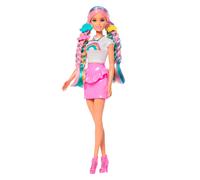 Barbie Poupée Chevelure Arc-en-Ciel Paillettes - Cheveux extra-longs colorés, 12 accessoires JJP07
