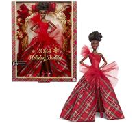 Barbie Poupée signature, poupée tendance des fêtes 2024 avec cheveux bruns portant une robe à carreaux, cadeau de collection saisonnier dans un emballage affichable