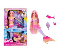 Barbie Poupée Sirène Malibu, Cheveux Roses et Dauphin | avec accessoires de coiffure, dauphin de compagnie et changement de couleur au contact de l'eau, HRP97