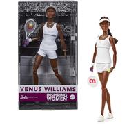 Barbie Poupée Venus Williams Femmes d’Exception dans sa Tenue de Tennis, avec Raquette et Coffret de présentation, HRM49