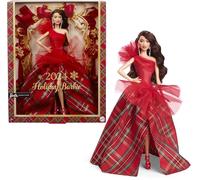 Barbie Poupées de vacances Signature 2024, cadeau saisonnier, robe à carreaux avec nœud rouge, emballage affichable, cheveux marron foncé