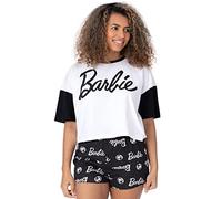 Barbie Pyjamas pour Femmes | Ladies Doll Logo Boxy Fit Crop T-Shirt Blanc avec Short élastique Noir Vêtements Vêtements de Nuit Marchandises