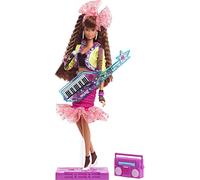 Barbie Rewind Poupée Night Out (29,2 cm Brune) - avec Veste néon, Jupe et Accessoires, avec Ruban Cassette, Support de poupée, Cadeau pour collectionneurs