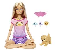 Barbie Rise and Relax Poupée, Blonde, lumière et musique pour la méditation, masque pour les yeux, chiot et 3 émoticônes, jouet pour les enfants de 3 ans et plus, HHX64