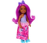 Barbie Royal Chelsea Small Doll avec des cheveux roses portant des chaussures de jupe amovible et un bandeau arc violet