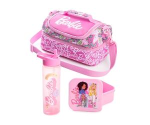 Barbie Sac à lunch rose pour fille avec bouteille et pot à goûter | Ensemble de transport zippé Plus forts ensemble | Bandoulière réglable | Motif dessin animé pour la rentrée