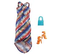 Barbie Shimmer Fashion Pack - GRC03 - Robe Longue rayée + Sac à Main + Chaussure à Talon - Neuf